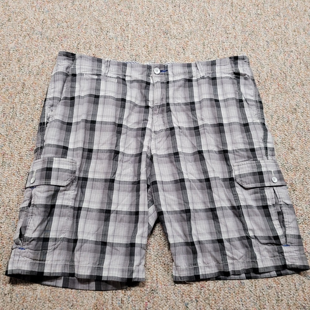Tommy Bahama Relax Cargo Shorts Men 38 Gray Plaid Cotton Casual Summer Resort